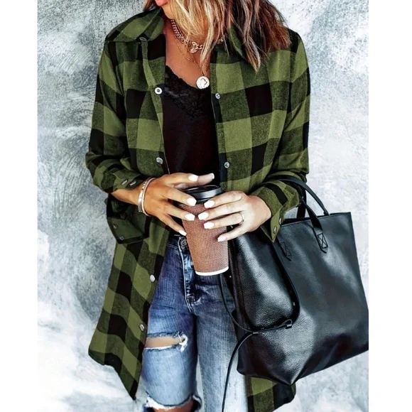 Cozy Checkered Plaid Print Button Down boyfriend Shirt